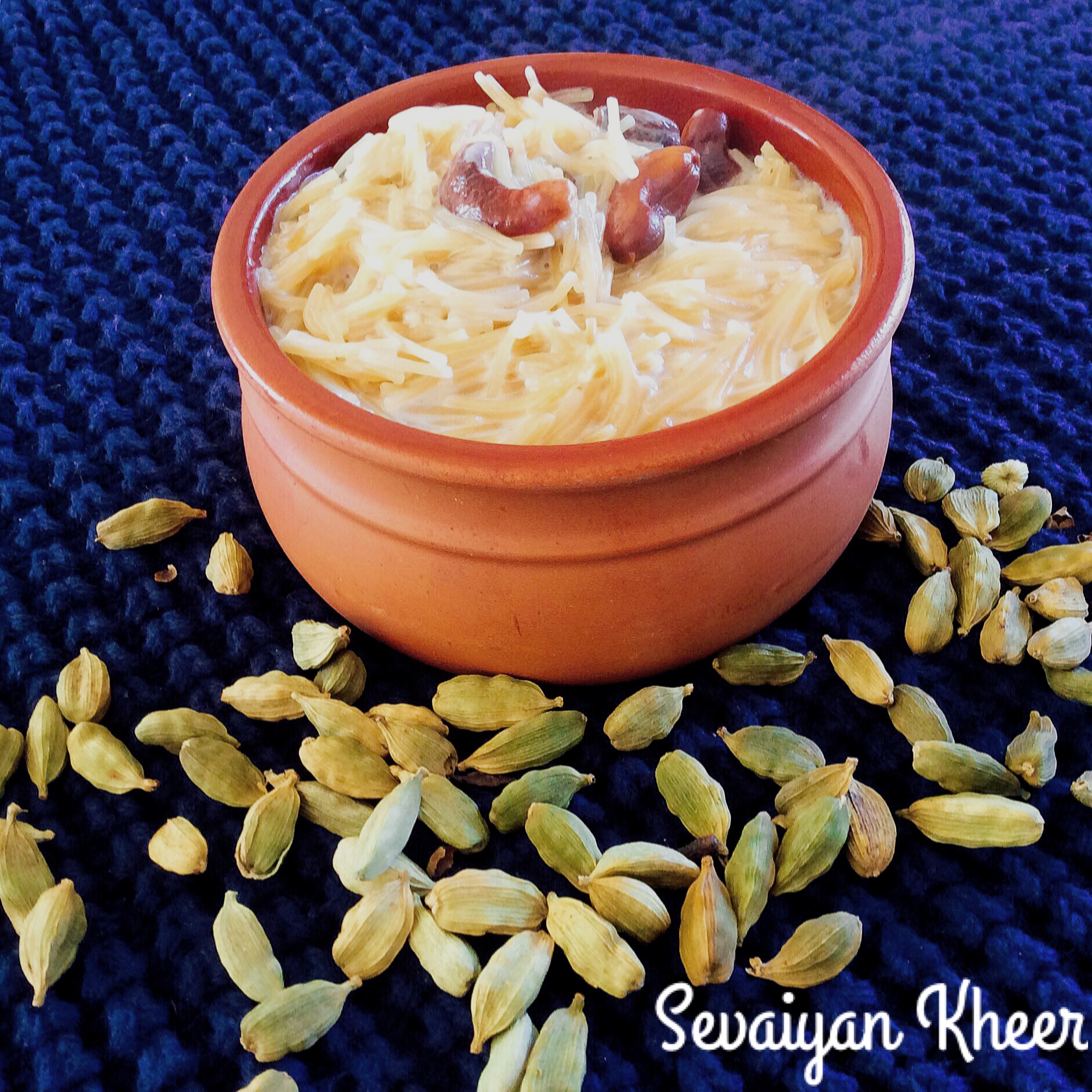 Indian Vermicelli Kheer Pudding in earthen ware bowl