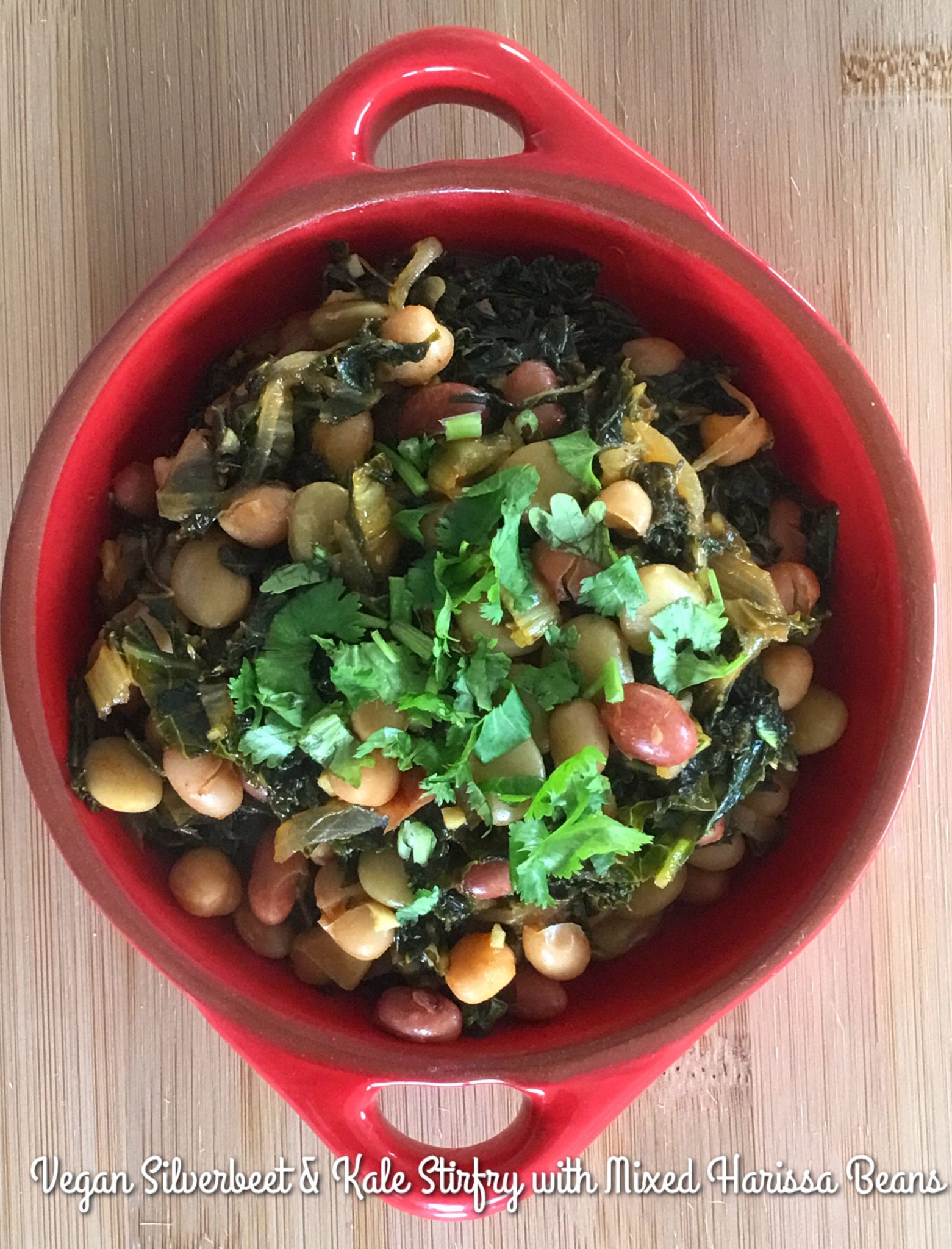 Vegan Silverbeet & Kale Stirfry with Harissa Mixed Beans