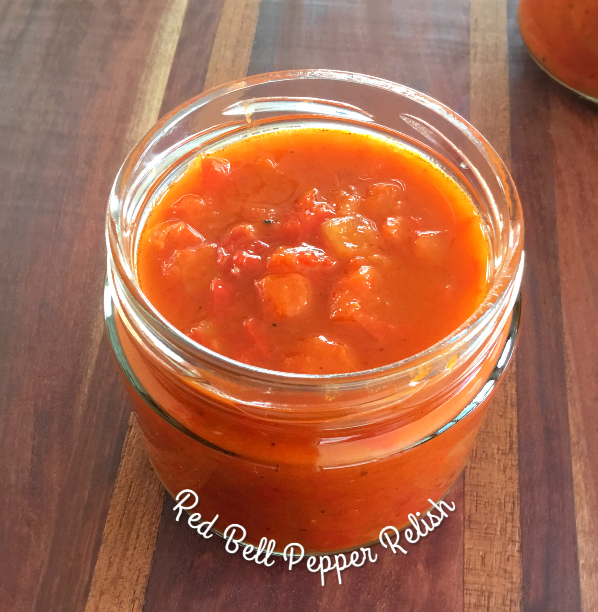 Photo of Red Bell Pepper Relish in a glass jar