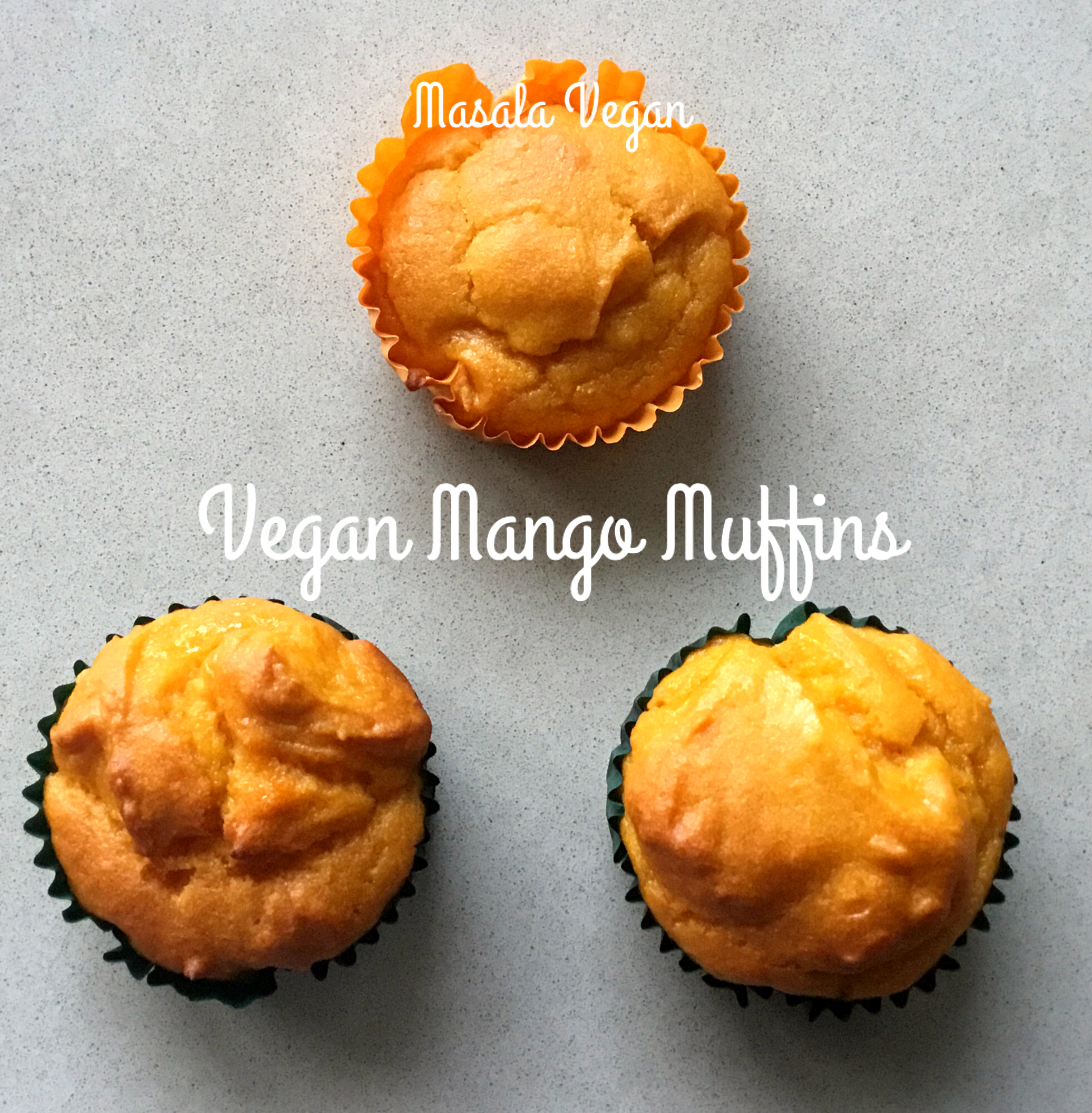 3 Vegan Mango Muffins on a cream background