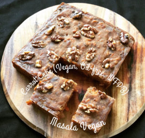 Carrot Cake Slices on a wooden cutting board  (Vegan, Oil-free, WFPB)